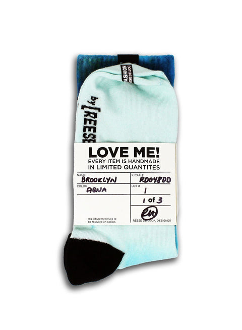 Brooklyn Striped Dip Dye Socks in Aqua