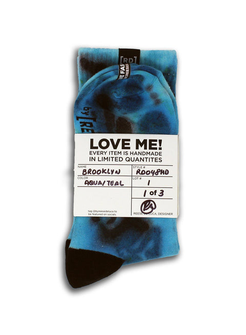 Brooklyn Striped Tie Dye Socks in Aqua Teal
