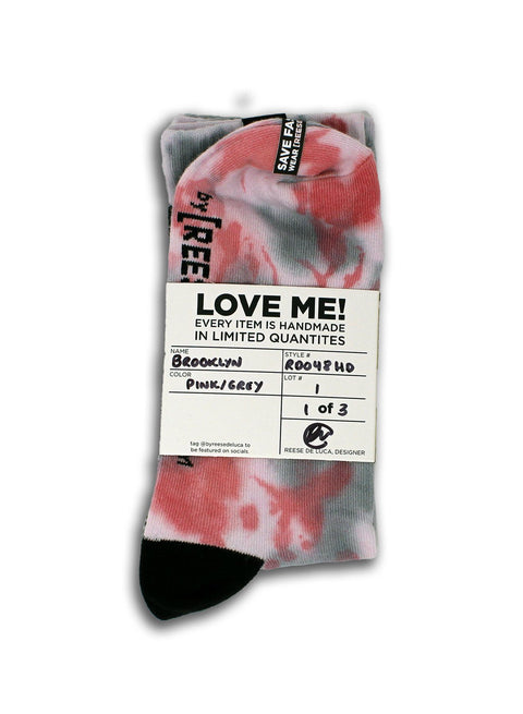 Brooklyn Striped Tie Dye Socks in Pink Grey