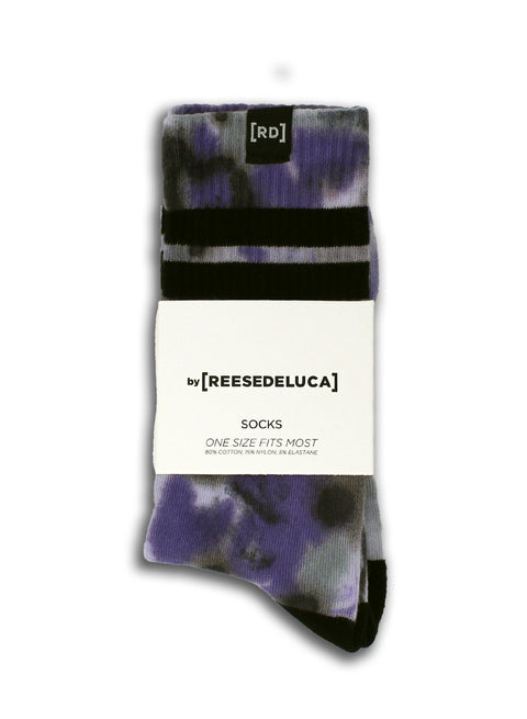 Brooklyn Striped Tie Dye Socks in Purple Black