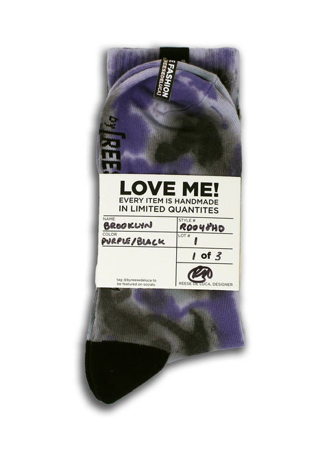 Brooklyn Striped Tie Dye Socks in Purple Black