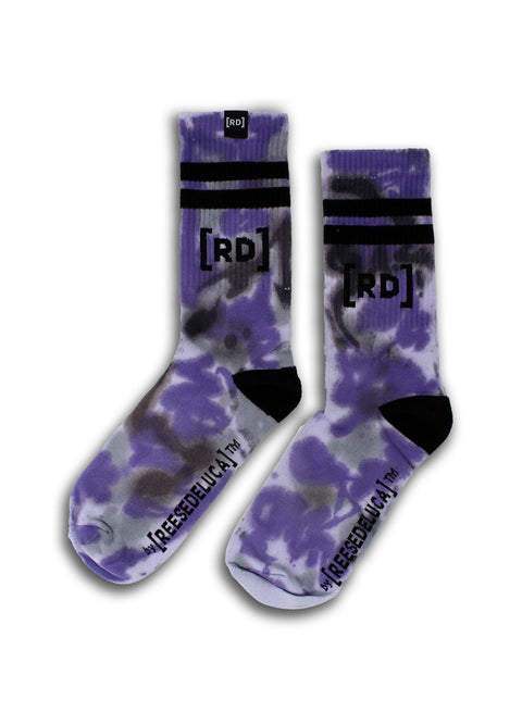 Brooklyn Striped Tie Dye Socks in Purple Black